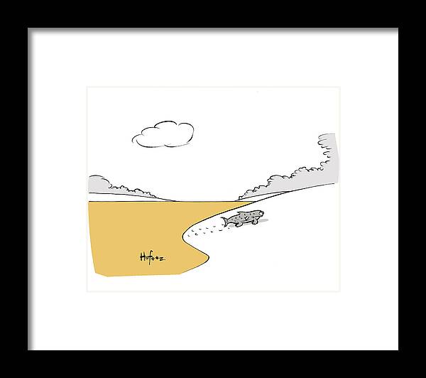 Cartoon Framed Print featuring the drawing Fish Walking Out Of Toxic Water by Kaamran Hafeez