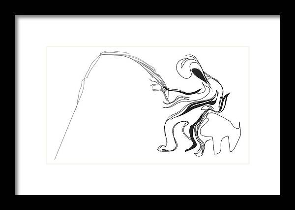Black And White Framed Print featuring the digital art Fisherman and Pole by Michael Lee