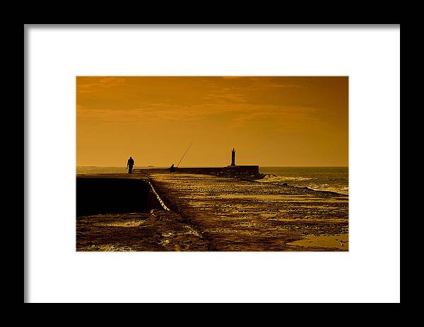 Fisherman Framed Print featuring the photograph Fishermen on Lighthouse by Paulo Goncalves