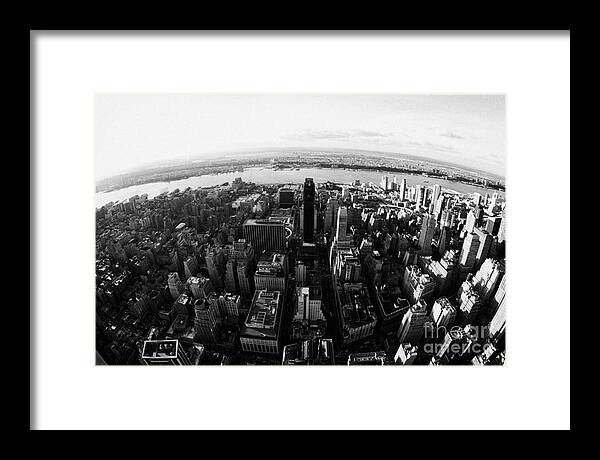 Usa Framed Print featuring the photograph Fisheye View Of Manhattan West Towards Hudson River New York City Usa by Joe Fox