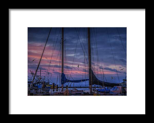 Coast Framed Print featuring the photograph Fishing and Sail Boat Riggings with Flying Gulls by Randall Nyhof