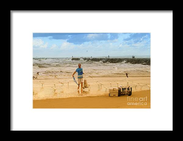 Fishing Framed Print featuring the photograph Fishing at the Beach by Deborah Benoit