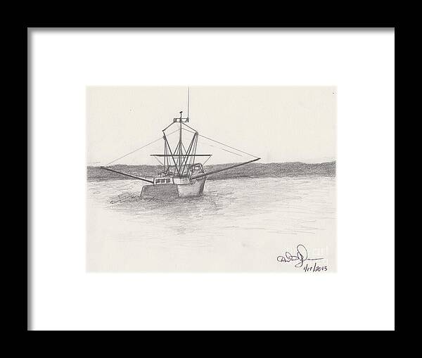 Seascape Framed Print featuring the drawing Fishing Boat by David Jackson