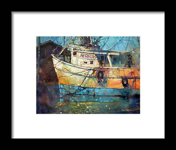 Fishing Boat Framed Print featuring the painting Fishing Colors by Dan Nelson