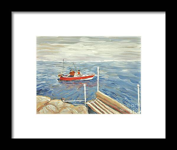 Fishing Trips Framed Print featuring the painting Fishing Day on Georgian Bay by Reb Frost