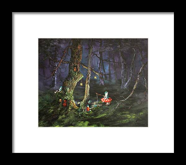 Cannock Chase Framed Print featuring the painting Fishing for supper on Cannock Chase by Jean Walker