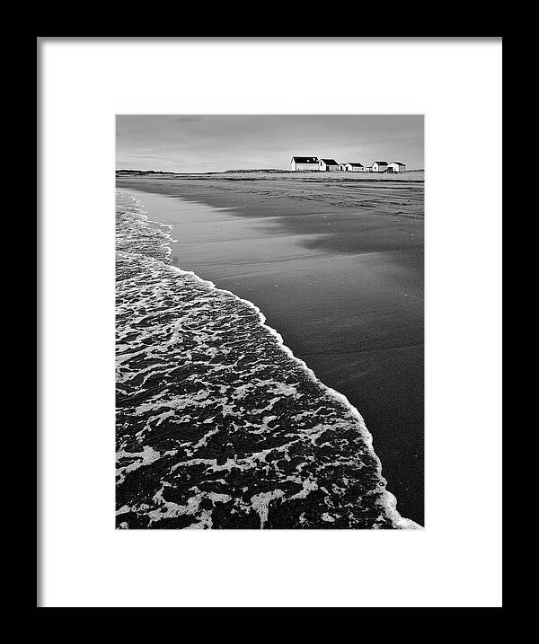 Black And White Framed Print featuring the photograph Fishing houses and sea by Arkady Kunysz