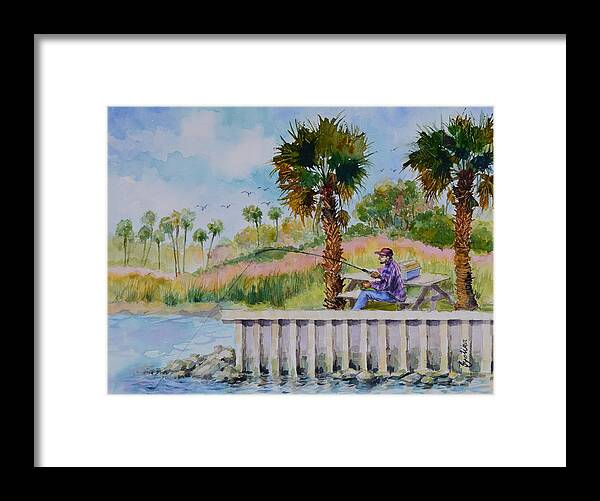 River Framed Print featuring the painting Fishing on the Peir by Jyotika Shroff