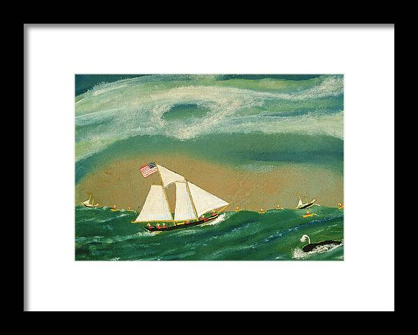 Boat Framed Print featuring the painting Fishing Schooner Josephine on the Grand Banks by John OJ Frost