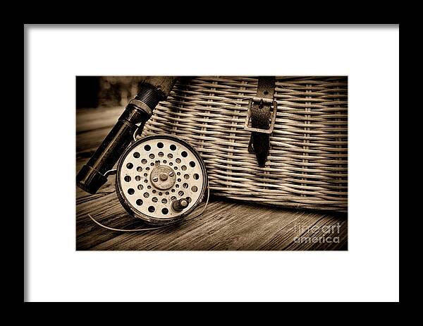 Fishing - Vintage Fly Fishing - black and white Framed Print by