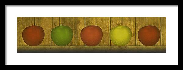 Apple Framed Print featuring the digital art Five Apples by David Dehner