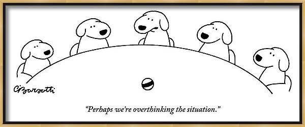 Five Dogs Sitting Around A Roundtable by Charles Barsotti