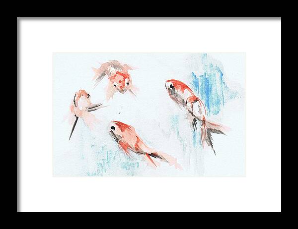 Goldfish Framed Print featuring the painting Five Goldfish by Lauren Heller
