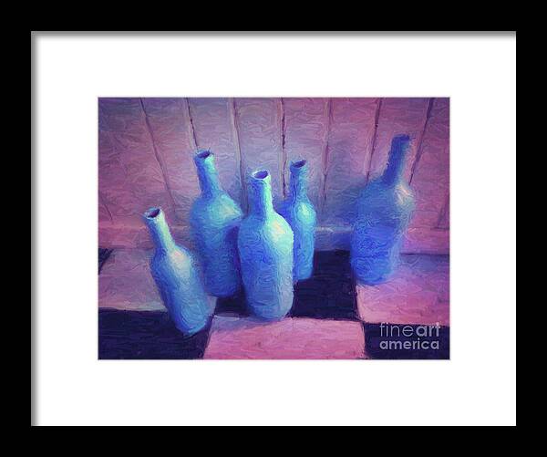 Bottles Framed Print featuring the photograph Five in Blue by Putterhug Studio