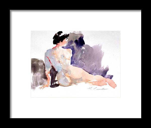 Watercolor Figure Framed Print featuring the painting Five Minute Nude by Mark Lunde