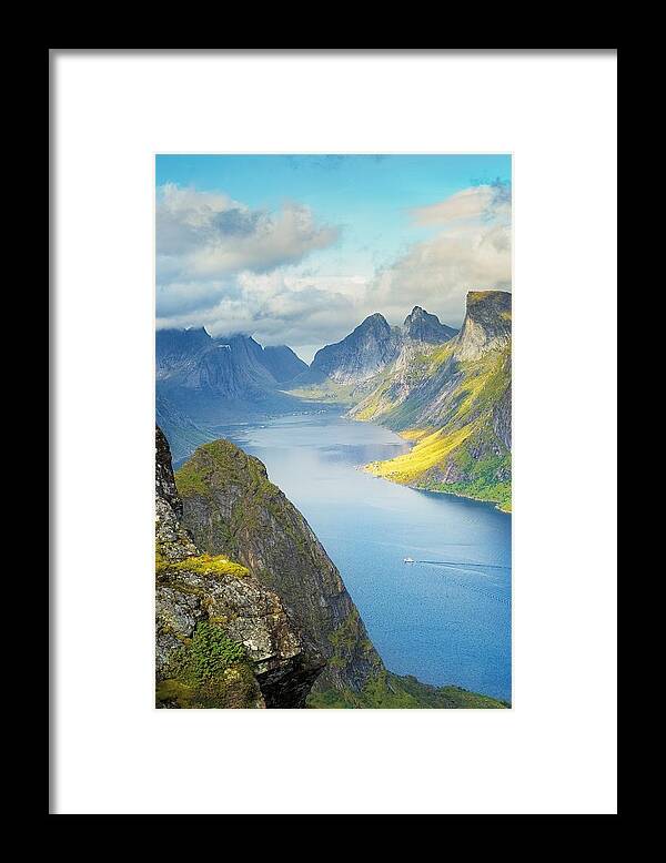 Land Framed Print featuring the photograph Fjord by Maciej Markiewicz