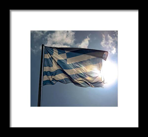 Athens Framed Print featuring the photograph Flag of Greece by Anthony Doudt
