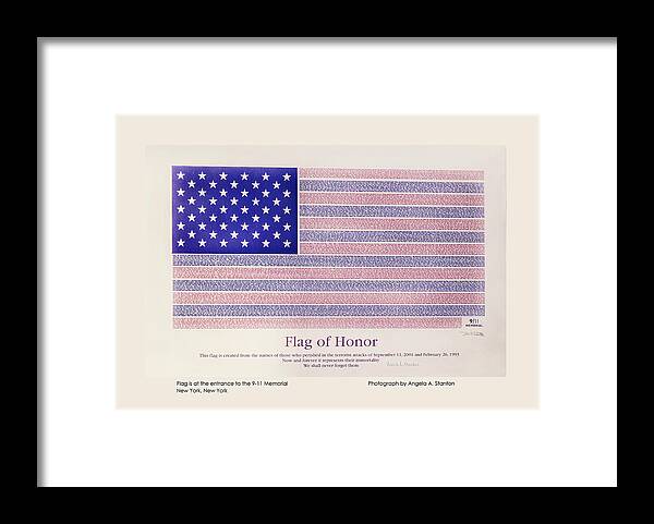 New York Framed Print featuring the photograph Flag of Honor 9-11 Memorial - Poster by Angela Stanton