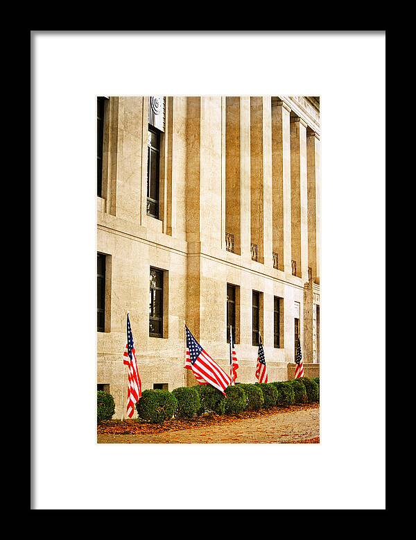 Flags Framed Print featuring the photograph Flags at the Courthouse by Linda Segerson