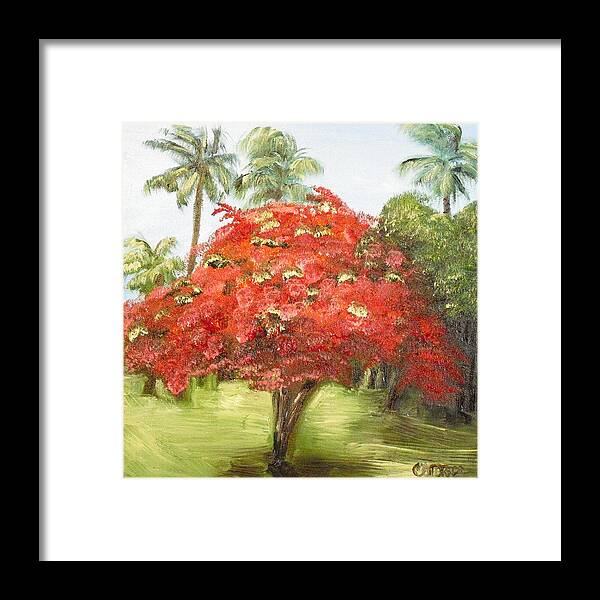 Flamboyant Tree Framed Print featuring the painting Flamboyan by Melissa Torres