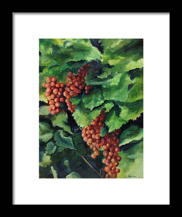 Table Grapes Framed Print featuring the painting Flames in the Vineyard by Maria Hunt