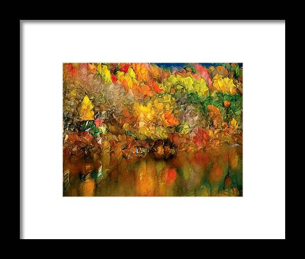 Abstract Framed Print featuring the painting Flaming Autumn Abstract by Georgiana Romanovna