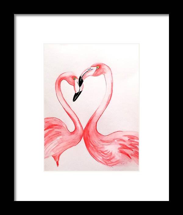 Watercolour Framed Print featuring the painting Flamingo love by Anne Gardner