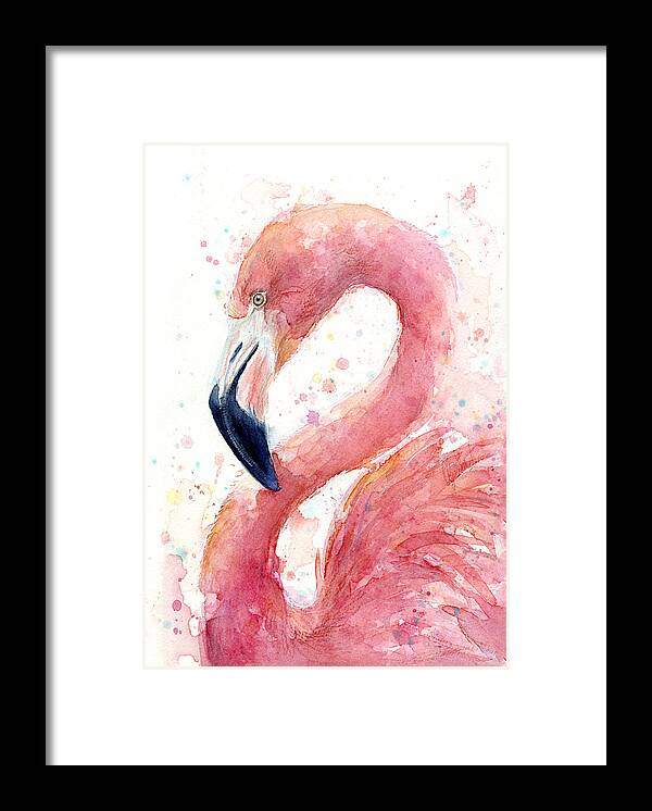 Flamingo Framed Print featuring the painting Flamingo Watercolor Painting by Olga Shvartsur