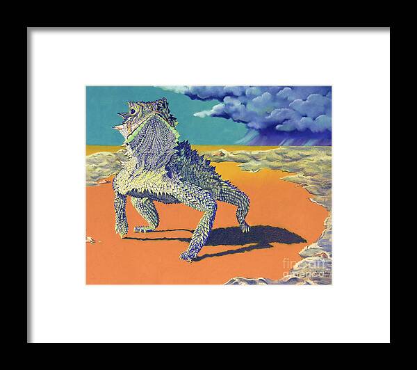 Texas Framed Print featuring the pastel Flash Flood - Horny Toad by Tracy L Teeter 