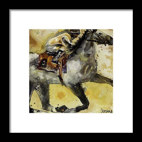 Horse Framed Print featuring the painting Flash of Grey by Kasha Ritter