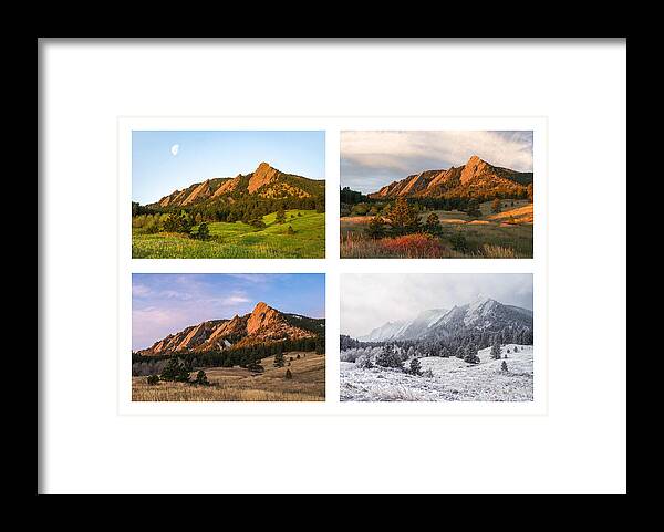 Flatirons Framed Print featuring the photograph Flatirons Four Seasons with Border by Aaron Spong