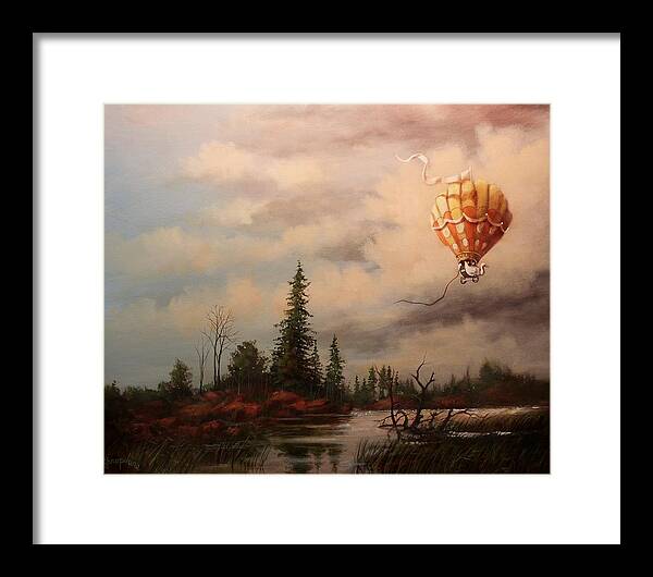 Hot Air Balloon Framed Print featuring the painting Flight of the Swan 2 by Tom Shropshire