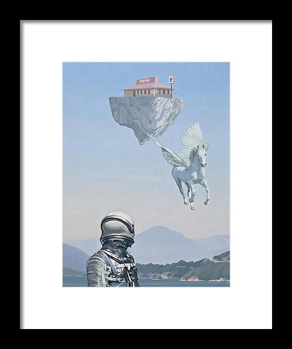 Astronaut Framed Print featuring the painting Floating Island Pizza Hut by Scott Listfield