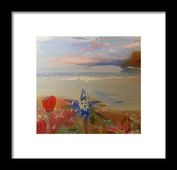 Flowers Framed Print featuring the painting Floral delight at blue bird bay by Judith Desrosiers