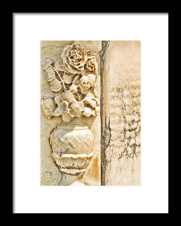 Serenity Framed Print featuring the photograph Floral gravestone by Josephine Cohn