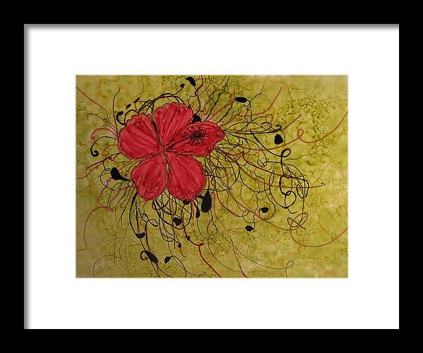 Bright Pink Flower Framed Print featuring the painting Floral Scrolls by Linda Brown