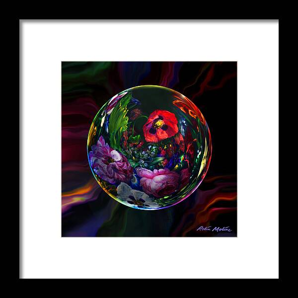 Still Life Framed Print featuring the digital art Floral Still Life Orb by Robin Moline