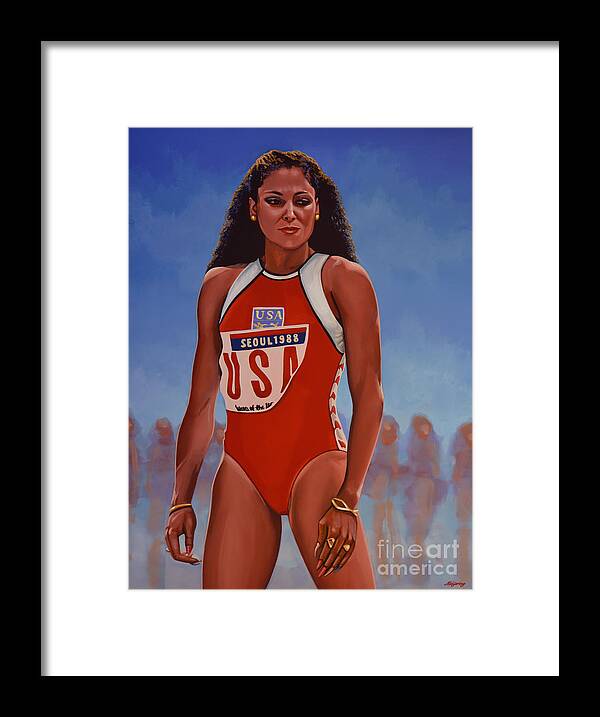 Florence Griffith Framed Print featuring the painting Florence Griffith - Joyner by Paul Meijering