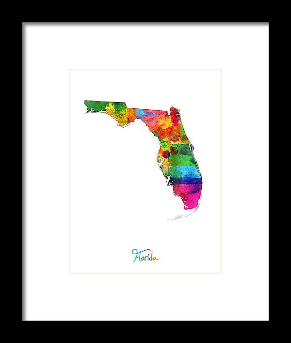 United States Map Framed Print featuring the digital art Florida Map by Michael Tompsett