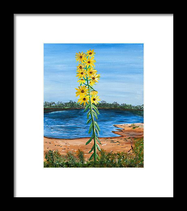 Landscape Framed Print featuring the painting Flower Amidst Drought by Susan Abrams