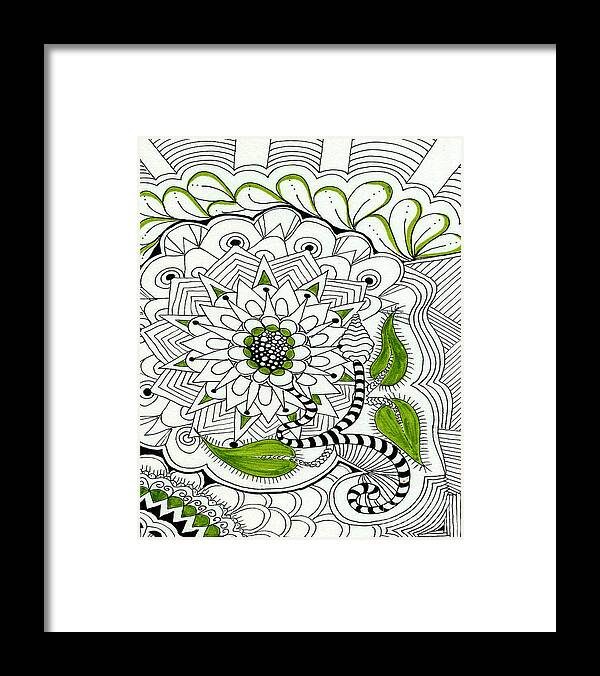 Zentangle Framed Print featuring the mixed media Flower Basket by Ruth Dailey
