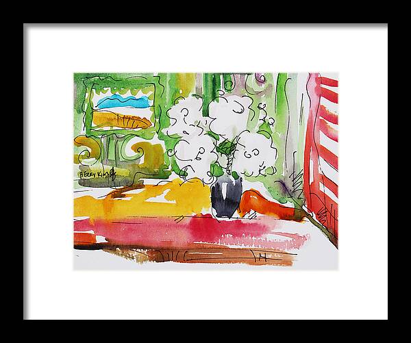 Flowers Framed Print featuring the painting Flowers and Green Wall by Becky Kim