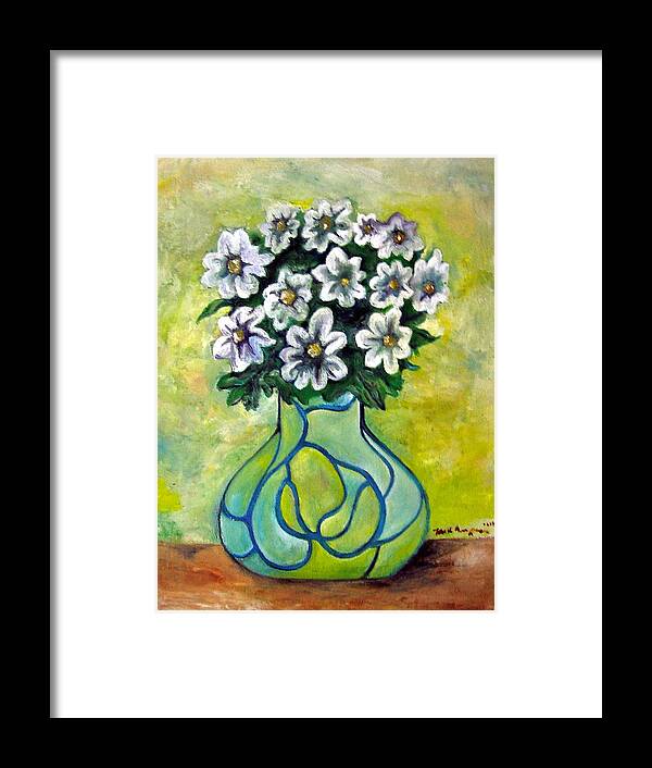 Flowers Floral Yellow Green Blue Framed Print featuring the painting Flowers for Jenny by Martel Chapman
