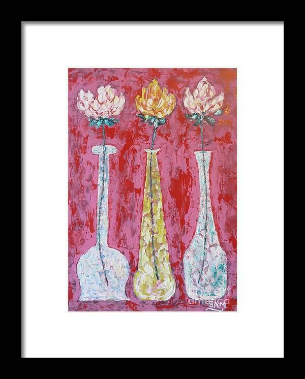 Oil . Painting Framed Print featuring the painting Flowers In A Vase by Sam Shaker