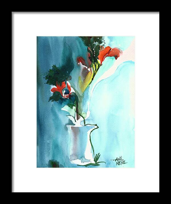 Nature Framed Print featuring the painting Flowers in Vase by Anil Nene