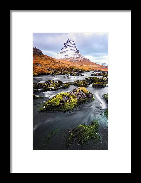 Scenics Framed Print featuring the photograph Flowing To Kirkjufell by Naphakm