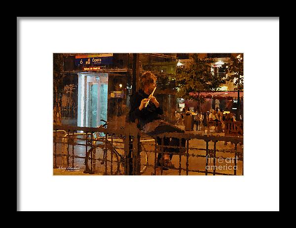 Flutist In The Plaza De La Opera Madrid Framed Print featuring the digital art Flutist in the Plaza de la Opera Madrid by Mary Machare