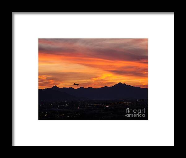 Airliner Framed Print featuring the photograph Flying Into Sunset by Tamara Becker