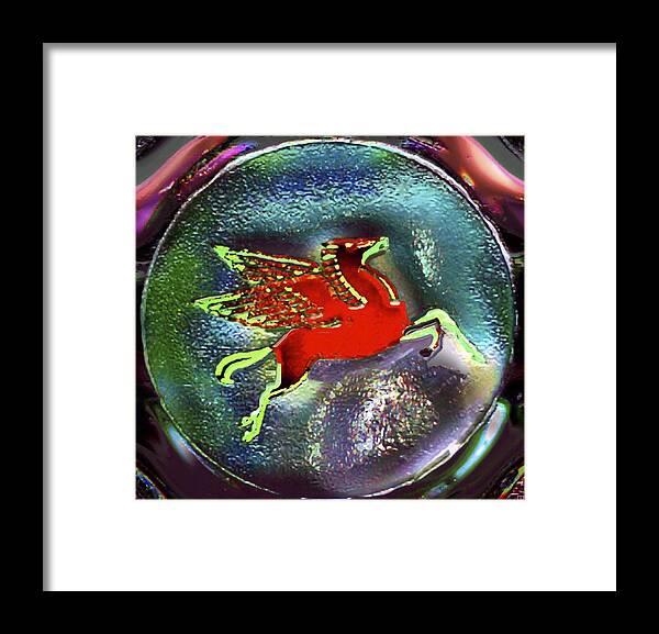 Pegasus Red Glassey Framed Print featuring the digital art Flying Peg by Phillip Mossbarger