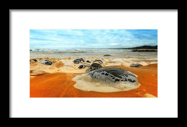 Saltwater Nsw Framed Print featuring the photograph Foam rocks 01 by Kevin Chippindall
